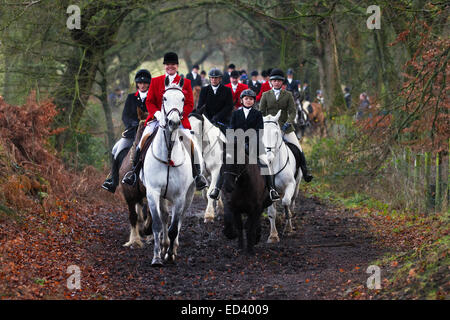 Rivington, Horwich near Bolton, Lancashire.  26th December, 2014: Susan Simmons from Preston who is the Senior Lady Master of the Holcombe  Hunt, on her horse Taffy, at Rivington where Horses and riders gather for the annual Boxing Day Hunt. Credit:  Cernan Elias / Alamy Live News Stock Photo