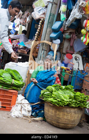 MYSORE, INDIA - NOVEMBER 4, 2012: Indian vendors tend to their merchandise in the Devaraja Market. Stock Photo