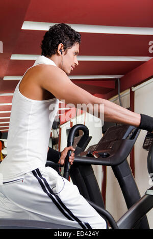 1 indian sports man gym Tread Mill  Running Stock Photo
