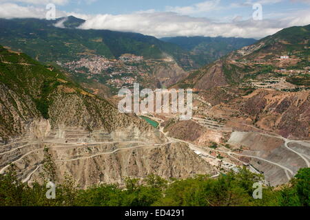 Dams under construction in The Coruh River valley (Coruh Nehri), near Artvin, currently being heavily dammed. North-east Turkey, Stock Photo