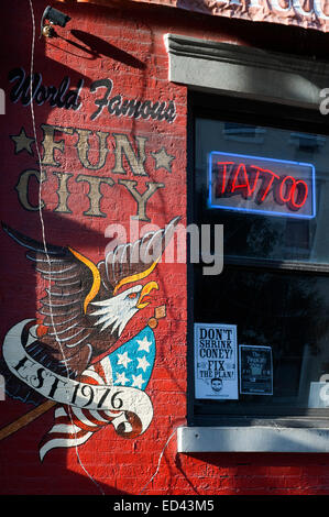 One of the tattoo shops in the East Village. Here there are many places where you can get a tattoo or piercing. If you're going Stock Photo