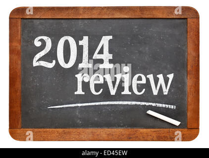 2014 review - year summary concept on a vintage slate blackboard Stock Photo