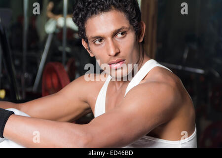 1 indian Sports man Gym Exercising Stock Photo