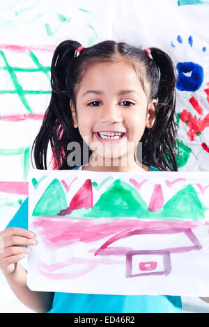 1 indian child girl student Drawing Stock Photo