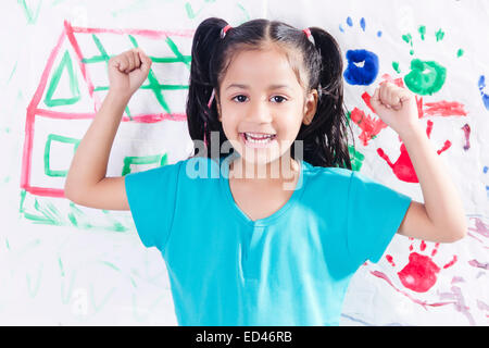 1 indian child girl student Drawing Stock Photo