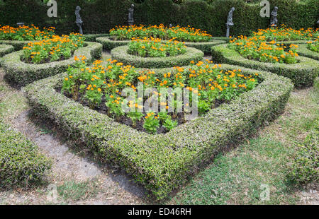 Heart shaped maze in the urban park. Stock Photo