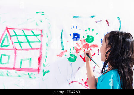 1 indian child girl student Drawing Stock Photo