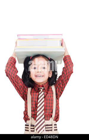 1 indian child girl student Carry Books Stock Photo