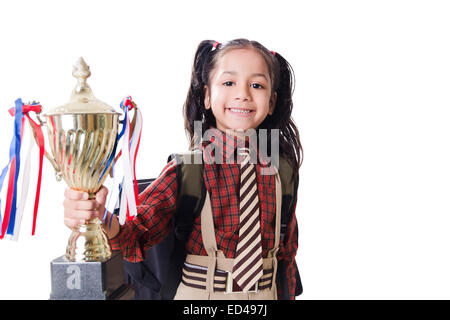 1 indian child girl student Victory Trophy Stock Photo