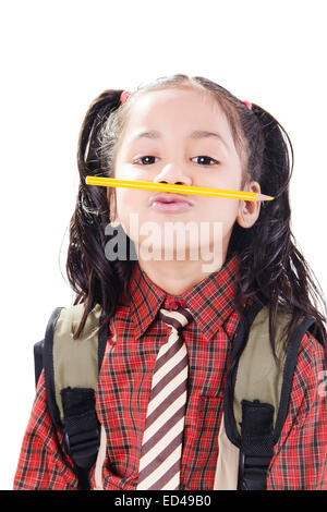 1 indian child girl schooll student Mischief Stock Photo