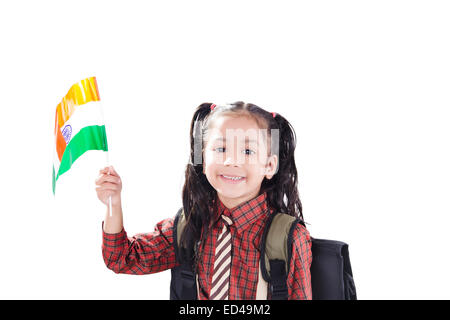 1 indian child girl schooll student flag Independence day Stock Photo