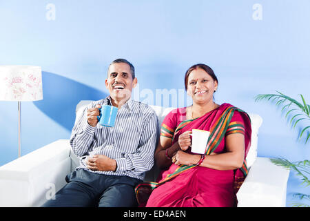 2 indian married couple home Drinking coffee Stock Photo