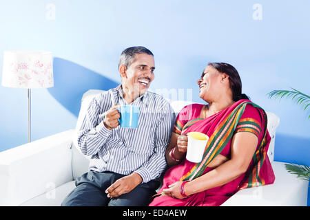 2 indian married couple home Drinking coffee Stock Photo