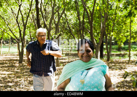 indian Old married couple park running Stock Photo