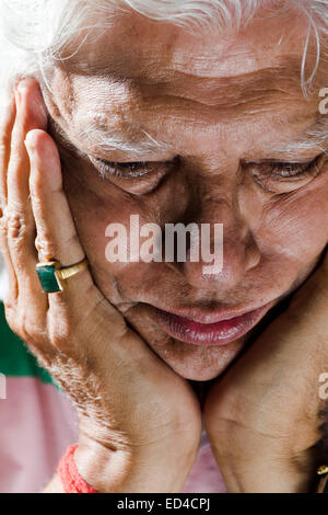 1 indian Old man Stress Stock Photo