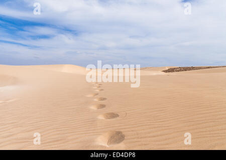 Sand dunes in Boavista desert with blue sky and clouds, Cape Verde - Cap Vert Stock Photo