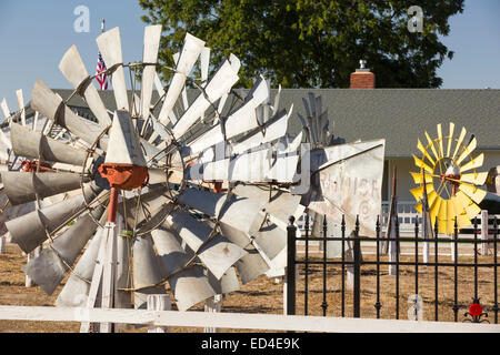 A collection of old windpump blades at windmill ranch in the Central Valley, California, USA. Stock Photo