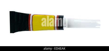 Metal tube of instant super glue isolated on white Stock Photo