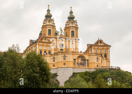 Exterior of Melk Abbey a Benedictine monastery overlooking river Danube in Melk, Austria Stock Photo