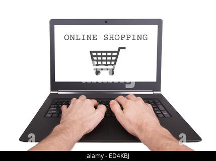 Man working on laptop, online shopping, isolated Stock Photo