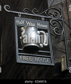 Halfway House Pub, Fleshmarket Close, Edinburgh City, Scotland, UK detail of sign