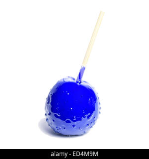 toffee apple blue on white background Stock Photo