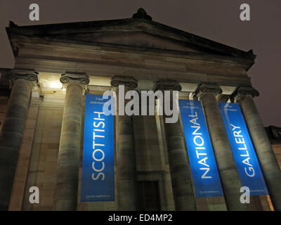 Scottish National Gallery at night, The Mound/Princes St, Edinburgh, Scotland UK - looking up