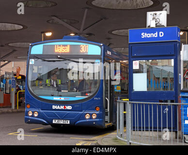 NXWM Walsall Bus Station St Pauls Street Stand D with 301 Diamond bus, town centre, West Midlands, England, UK, WS1 1LG Stock Photo