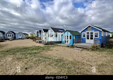 Mudeford with all the beach huts in Dorset Stock Photo