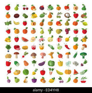 Food. Fruit and vegetables. Set of colored icons Stock Photo