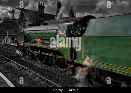 The Green Knight steam train as seen at Grosmont on the North York Moor Railway. Stock Photo