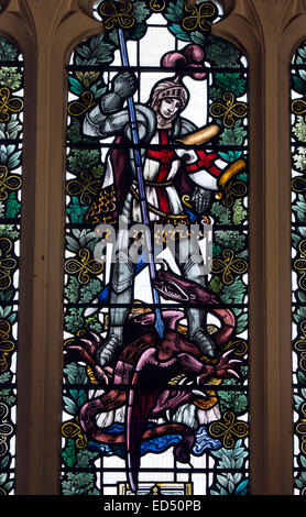 Saint George stained glass, Leicester Cathedral, Leicestershire, England, UK Stock Photo