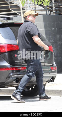 Jonah Hill out and about in Hollywood wearing sunglasses and a cap  Featuring: Jonah Hill Where: Hollywood, California, United States When: 24 Jun 2014 Stock Photo