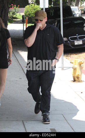 Jonah Hill out and about in Hollywood wearing sunglasses and a cap  Featuring: Jonah Hill Where: Hollywood, California, United States When: 24 Jun 2014 Stock Photo