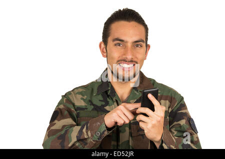 young happy man in military uniform Stock Photo