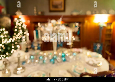 Christmas Day Holiday Celebration Dinner Table Decorations Blurred Defocused Bokeh Background Stock Photo