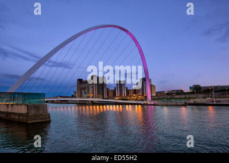 The Gateshead Millennium Bridge as seen from Newcastle Quays. Stock Photo