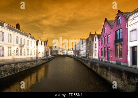 A stunning scene from Bruges in Belgium just after the sun had set. Stock Photo