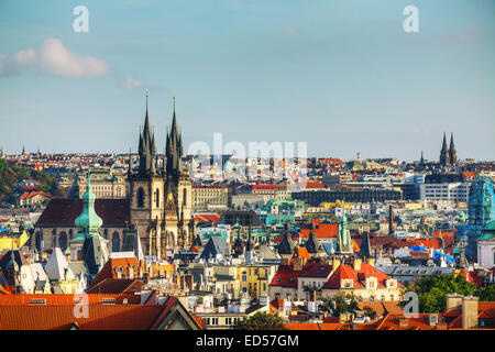 Aerial view of Prague on a sunny day as seen from Petrin hill Stock Photo
