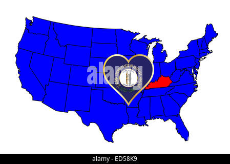 Kentucky state outline and icon inset set into a map of The United States of America Stock Photo