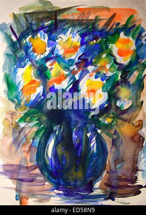 Watercolor painting of the abstract flowers. Stock Photo