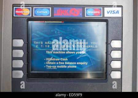 ATM Cash machine charging £1.50 charge withdrawals UK Stock Photo