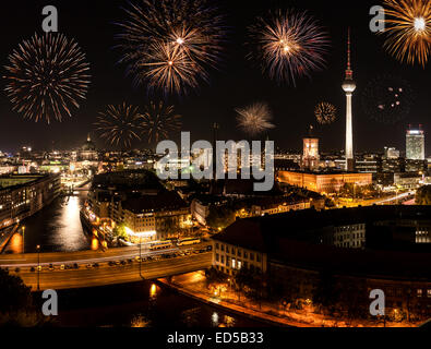 berlin with fireworks on new year's eve Stock Photo