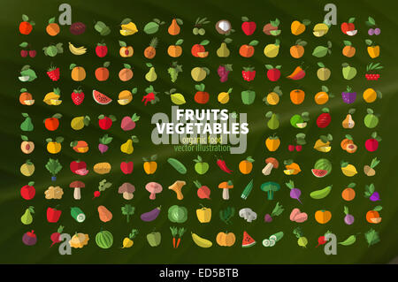 Food. Fruit and vegetables. Set of colored icons Stock Photo