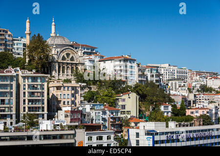 A view of the Cihangir hillside overlooking the Bosphorus in Istanbul, Turkey, Eurasia. Stock Photo
