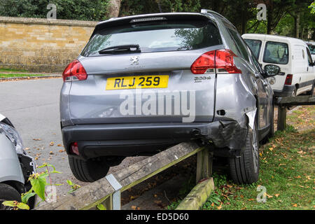 Parking accident Copsehill Road Lower Slaughter The Cotswolds Gloucestershire England Stock Photo