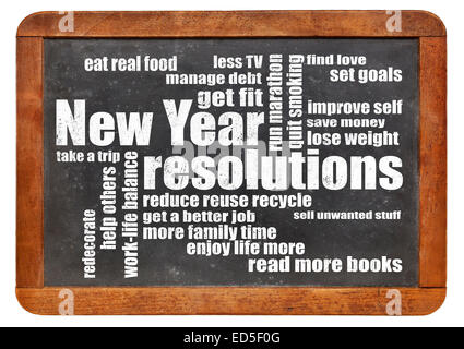 New Year goals or resolutions - a word cloud on a vintage slated blackboard Stock Photo