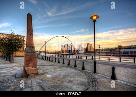The view from Newcastle Quays looking towards the Millennium Bridge and the Baltic Flour Mill. Newcastle Canvas. Newcastle Canva Stock Photo