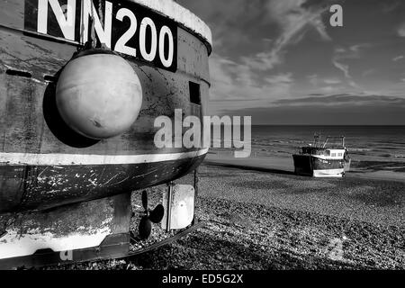 Hastings is the place to be if you want to photograph fihing boats on the beach, as in this case with the boat NN 200. Hastings  Stock Photo