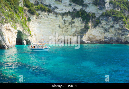 boat trip in antipaxos island in greece Stock Photo